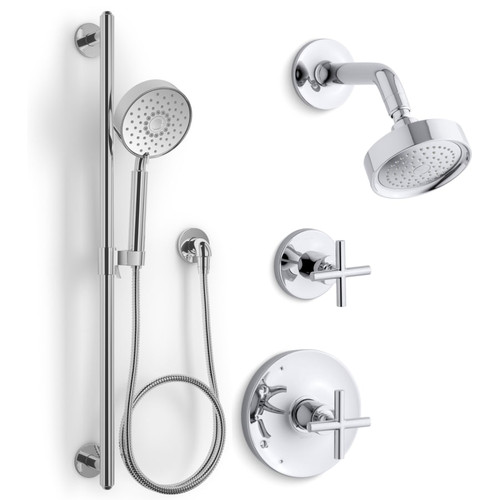 Kohler Purist Pressure Balanced Shower System with Shower Head, Hand Shower, Valve Trim, and Shower Arm - Polished Chrome