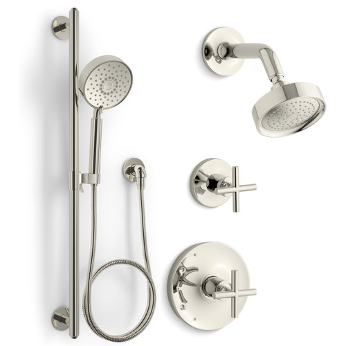 Kohler Purist Pressure Balanced Shower System with Shower Head, Hand Shower, Valve Trim, and Shower Arm - Vibrant Polished Nickel