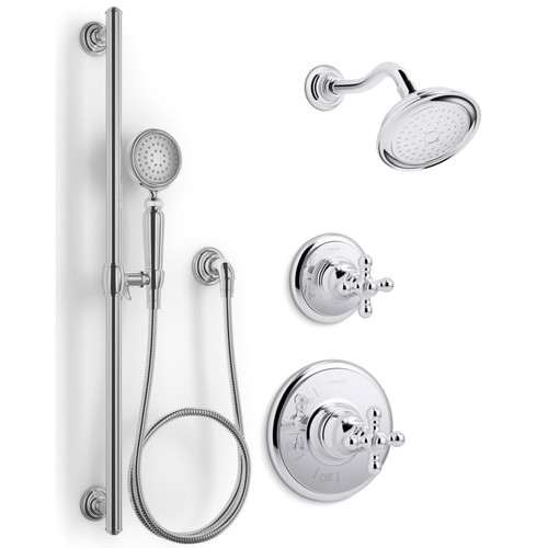 Kohler Artifacts Pressure Balanced Shower System with Shower Head, Hand Shower, Valve Trim, and Shower Arm - Polished Chrome