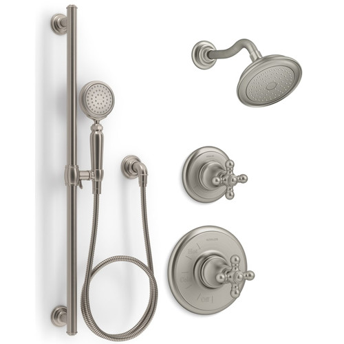 Kohler Artifacts Pressure Balanced Shower System with Shower Head, Hand Shower, Valve Trim, and Shower Arm - Vibrant Brushed Nickel