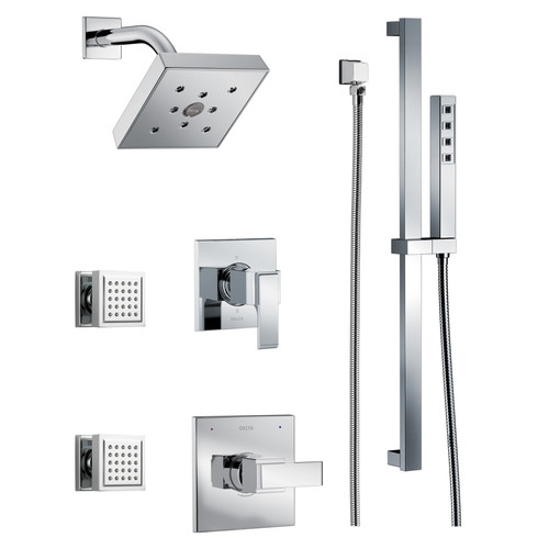 Delta Monitor 14 Series Single Function Pressure Balanced Shower System with Shower Head, 2 Body Sprays and Hand Shower - Includes Rough-In Valves - Chrome