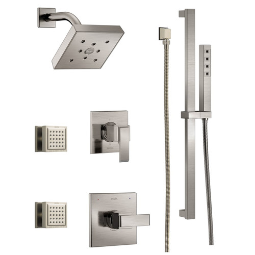 Delta Monitor 14 Series Single Function Pressure Balanced Shower System with Shower Head, 2 Body Sprays and Hand Shower - Includes Rough-In Valves - Brilliance Stainless