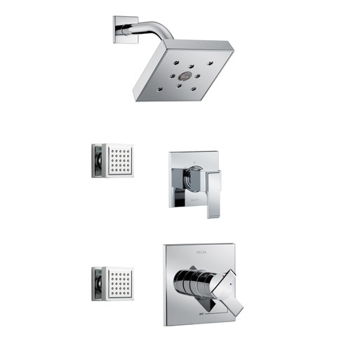 Delta Monitor 17 Series Dual Function Pressure Balanced Shower System with Integrated Volume Control, Shower Head, and 2 Body Sprays - Includes Rough-In Valves - Chrome