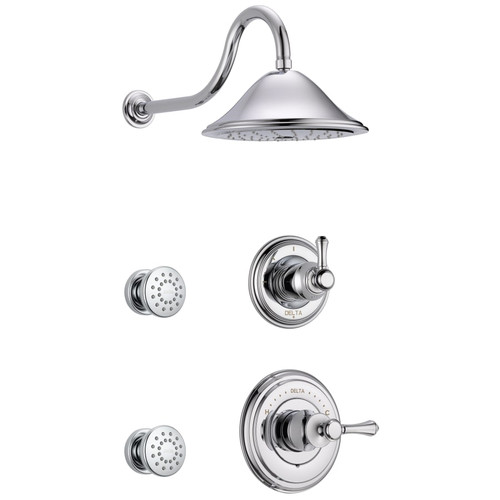 Delta Monitor 14 Series Single Function Pressure Balanced Shower System with Shower Head, and 2 Body Sprays - Includes Rough-In Valves - Chrome