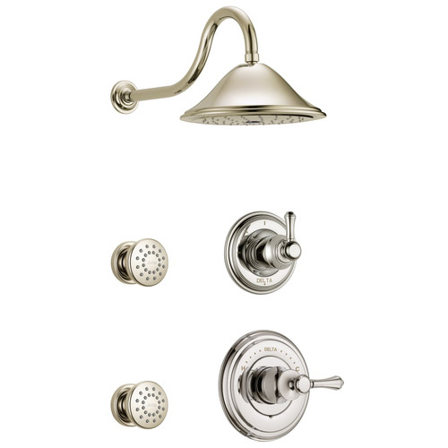 Delta Monitor 14 Series Single Function Pressure Balanced Shower System with Shower Head, and 2 Body Sprays - Includes Rough-In Valves - Brilliance Polished Nickel