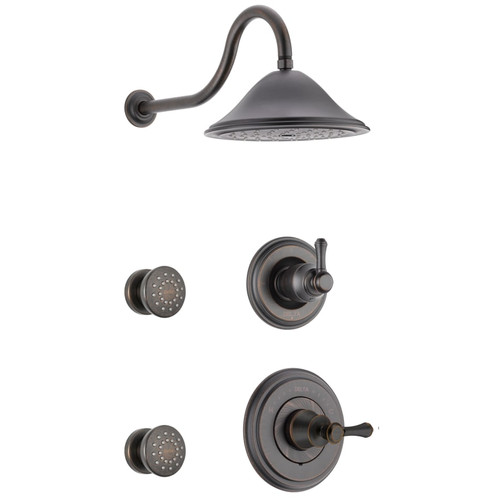 Delta Monitor 14 Series Single Function Pressure Balanced Shower System with Shower Head, and 2 Body Sprays - Includes Rough-In Valves - Venetian Bronze