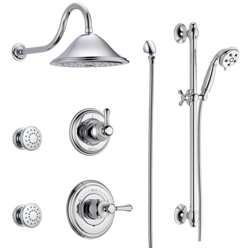 Delta Monitor 14 Series Single Function Pressure Balanced Shower System with Shower Head, 2 Body Sprays and Hand Shower - Includes Rough-In Valves - Chrome