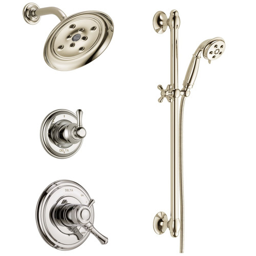Delta Monitor 17 Series Dual Function Pressure Balanced Shower System with Integrated Volume Control, Shower Head, and Hand Shower - Includes Rough-In Valves - Brilliance Polished Nickel