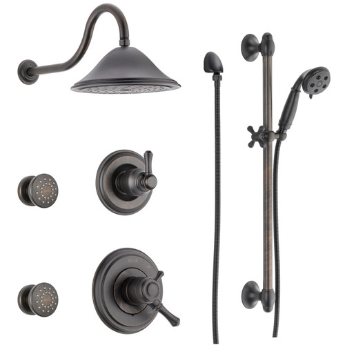 Delta Monitor 17 Series Dual Function Pressure Balanced Shower System with Integrated Volume Control, Shower Head, 2 Body Sprays and Hand Shower - Includes Rough-In Valves - Venetian Bronze
