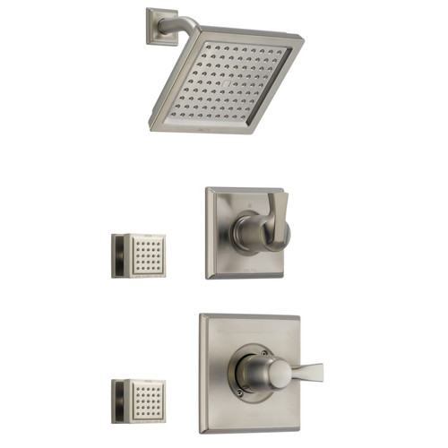 Delta Monitor 14 Series Single Function Pressure Balanced Shower System with Shower Head, and 2 Body Sprays - Includes Rough-In Valves - Brilliance Stainless