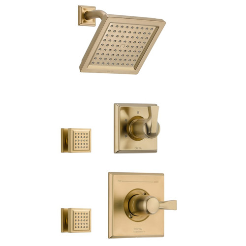 Delta Monitor 14 Series Single Function Pressure Balanced Shower System with Shower Head, and 2 Body Sprays - Includes Rough-In Valves - Champagne Bronze