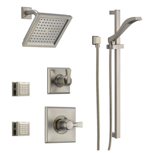 Delta Monitor 14 Series Single Function Pressure Balanced Shower System with Shower Head, 2 Body Sprays and Hand Shower - Includes Rough-In Valves - Brilliance Stainless