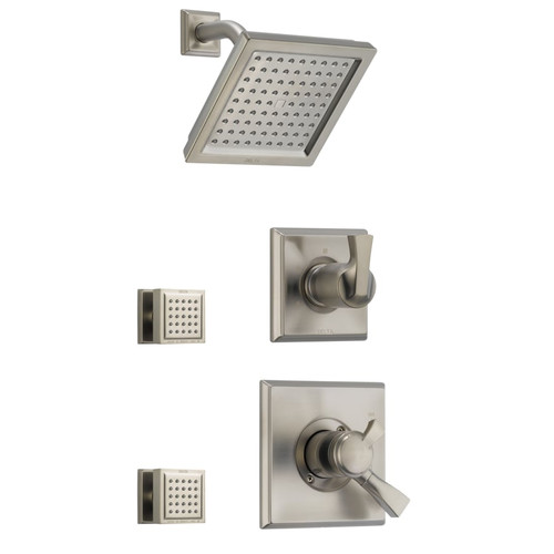 Delta Monitor 17 Series Dual Function Pressure Balanced Shower System with Integrated Volume Control, Shower Head, and 2 Body Sprays - Includes Rough-In Valves - Brilliance Stainless