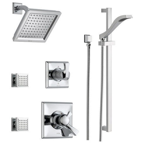 Delta Monitor 17 Series Dual Function Pressure Balanced Shower System with Integrated Volume Control, Shower Head, 2 Body Sprays and Hand Shower - Includes Rough-In Valves - Chrome