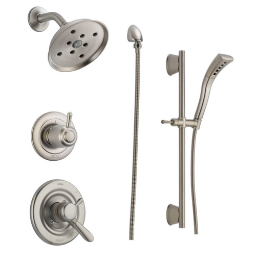 Delta Monitor 17 Series Dual Function Pressure Balanced Shower System with Integrated Volume Control, Shower Head, and Hand Shower - Includes Rough-In Valves - Brilliance Stainless