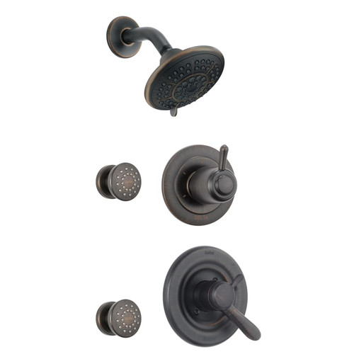Delta Monitor 17 Series Dual Function Pressure Balanced Shower System with Integrated Volume Control, Shower Head, and 2 Body Sprays - Includes Rough-In Valves - Venetian Bronze