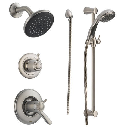 Delta TempAssure 17T Series Thermostatic Shower System with Integrated Volume Control, Shower Head, and Hand Shower - Includes Rough-In Valves - Brilliance Stainless