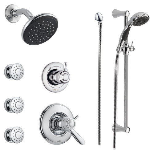 Delta TempAssure 17T Series Thermostatic Shower System with Integrated Volume Control, Shower Head, 3 Body Sprays and Hand Shower - Includes Rough-In Valves - Chrome