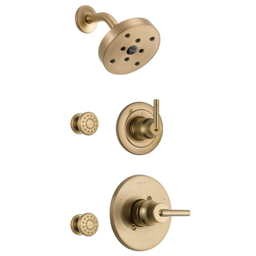 Delta Monitor 14 Series Single Function Pressure Balanced Shower System with Shower Head, and 2 Body Sprays - Includes Rough-In Valves - Champagne Bronze