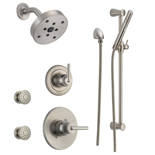 Delta Monitor 14 Series Single Function Pressure Balanced Shower System with Shower Head, 2 Body Sprays and Hand Shower - Includes Rough-In Valves - Brilliance Stainless