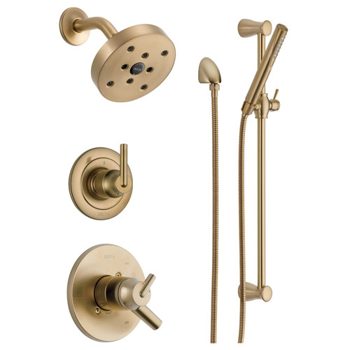 Delta Monitor 17 Series Dual Function Pressure Balanced Shower System with Integrated Volume Control, Shower Head, and Hand Shower - Includes Rough-In Valves - Champagne Bronze