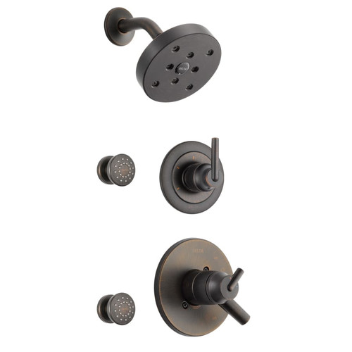 Delta Monitor 17 Series Dual Function Pressure Balanced Shower System with Integrated Volume Control, Shower Head, and 2 Body Sprays - Includes Rough-In Valves - Venetian Bronze