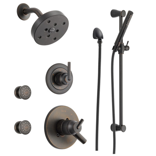 Delta Monitor 17 Series Dual Function Pressure Balanced Shower System with Integrated Volume Control, Shower Head, 2 Body Sprays and Hand Shower - Includes Rough-In Valves - Venetian Bronze