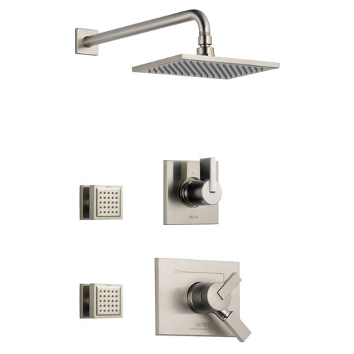 Delta Monitor 17 Series Dual Function Pressure Balanced Shower System with Integrated Volume Control, Shower Head, and 2 Body Sprays - Includes Rough-In Valves - Brilliance Stainless