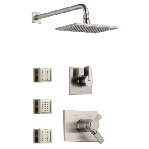 Delta TempAssure 17T Series Thermostatic Shower System with Integrated Volume Control, Shower Head, and 3 Body Sprays - Includes Rough-In Valves - Brilliance Stainless