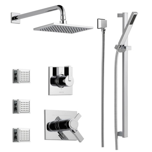 Delta TempAssure 17T Series Thermostatic Shower System with Integrated Volume Control, Shower Head, 3 Body Sprays and Hand Shower - Includes Rough-In Valves - Chrome