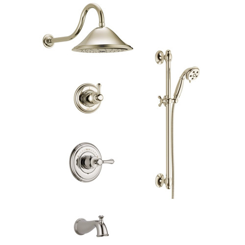 Delta Monitor 14 Series Pressure Balanced Tub and Shower System with Shower Head, Hand Shower, and Slide Bar - Includes Rough-In Valves - Brilliance Polished Nickel