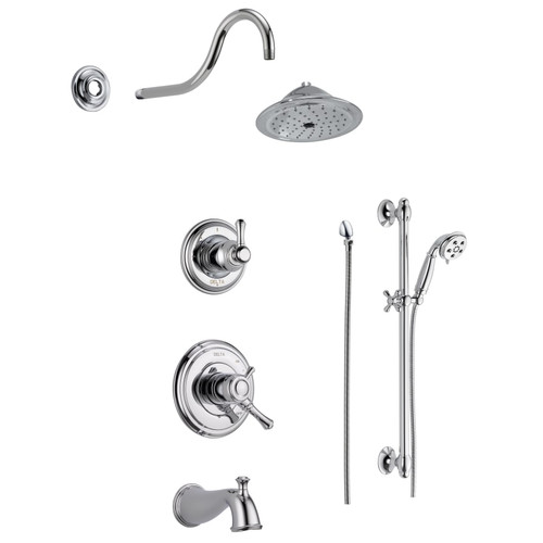 Delta Monitor 17 Series Pressure Balanced Tub and Shower System with Volume Control, Shower Head, Hand Shower, and Slide Bar - Includes Rough-In Valves - Chrome