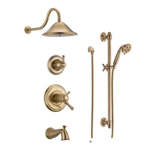 Delta TempAssure 17T Series Thermostatic Tub and Shower System with Volume Control, Shower Head, Hand Shower, and Slide Bar - Includes Rough-In Valves - Champagne Bronze