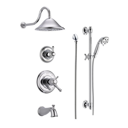 Delta TempAssure 17T Series Thermostatic Tub and Shower System with Volume Control, Shower Head, Hand Shower, and Slide Bar - Includes Rough-In Valves - Chrome