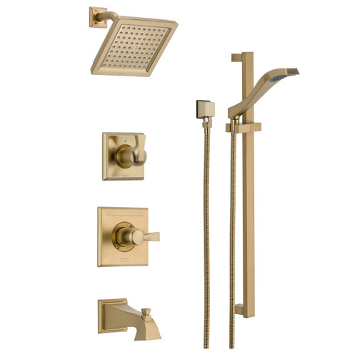 Delta Monitor 14 Series Pressure Balanced Tub and Shower System with Shower Head, Hand Shower, and Slide Bar - Includes Rough-In Valves - Champagne Bronze