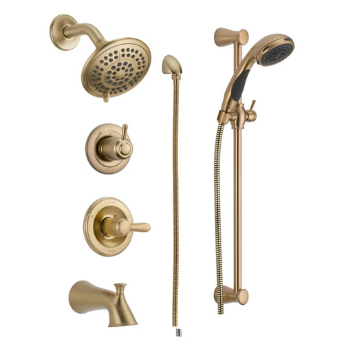Delta Monitor 14 Series Pressure Balanced Tub and Shower System with Shower Head, Hand Shower, and Slide Bar - Includes Rough-In Valves - Champagne Bronze