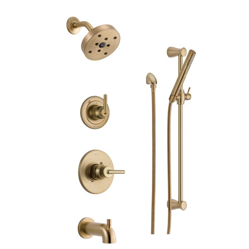 Delta Monitor 14 Series Pressure Balanced Tub and Shower System with Shower Head, Hand Shower, and Slide Bar - Includes Rough-In Valves Champagne Bronze