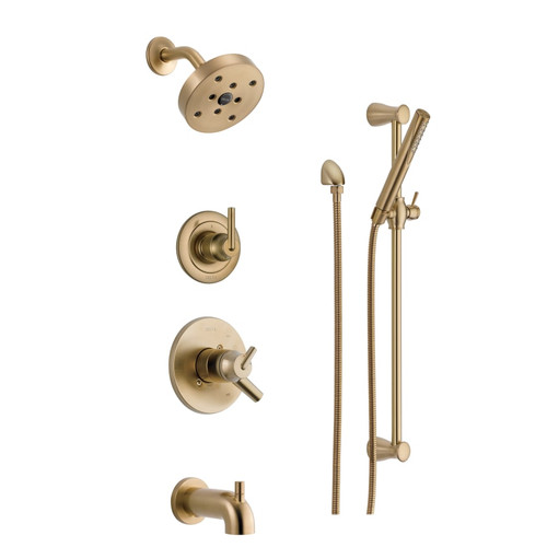 Delta Monitor 17 Series Pressure Balanced Tub and Shower System with Volume Control, Shower Head, Hand Shower, and Slide Bar - Includes Rough-In Valves Champagne Bronze