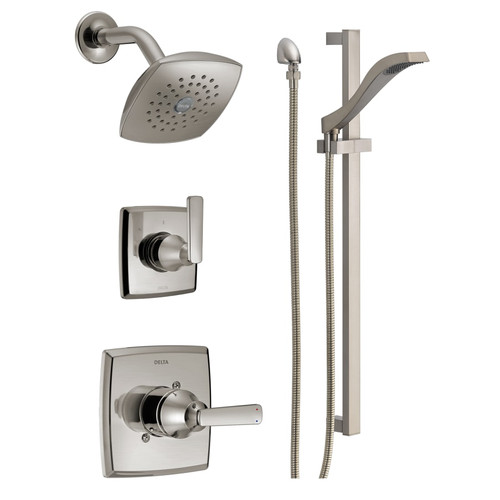 Delta Monitor 14 Series Single Function Pressure Balanced Shower System with Shower Head, and Hand Shower - Includes Rough-In Valves - Brilliance Stainless