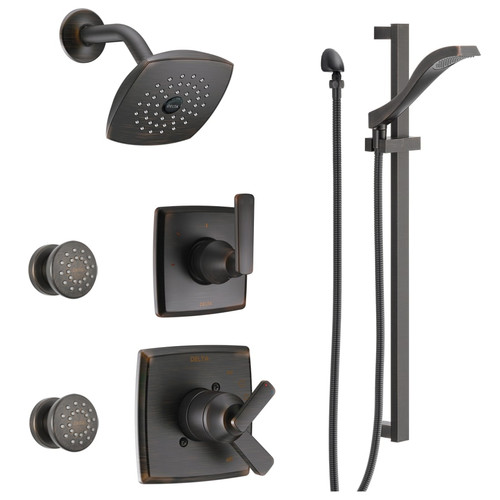Delta Monitor 17 Series Dual Function Pressure Balanced Shower System with Integrated Volume Control, Shower Head, 2 Body Sprays, Hand Shower and Valves - Venetian Bronze