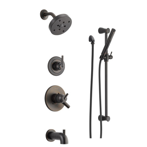 Delta Monitor 17 Series Pressure Balanced Tub and Shower System with Volume Control, Shower Head, Hand Shower, and Slide Bar - Includes Rough-In Valves - Venetian Bronze