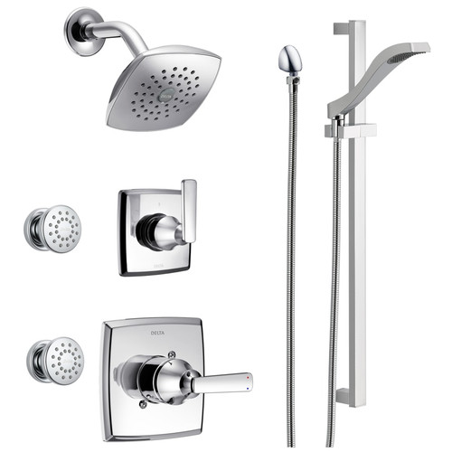 Delta Monitor 14 Series Single Function Pressure Balanced Shower System with Shower Head, 2 Body Sprays and Hand Shower - Includes Rough-In Valves - Chrome
