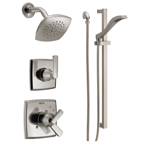 Delta Monitor 17 Series Dual Function Pressure Balanced Shower System with Integrated Volume Control, Shower Head, and Hand Shower and Rough-In Valves - Brilliance Stainless