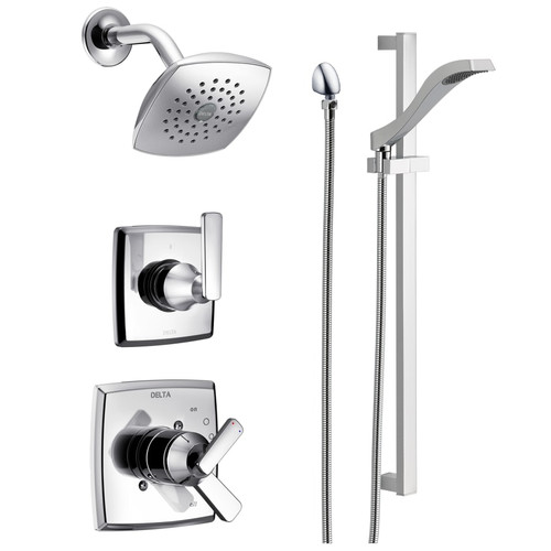 Delta Monitor 17 Series Dual Function Pressure Balanced Shower System with Integrated Volume Control, Shower Head, and Hand Shower and Rough-In Valves - Chrome