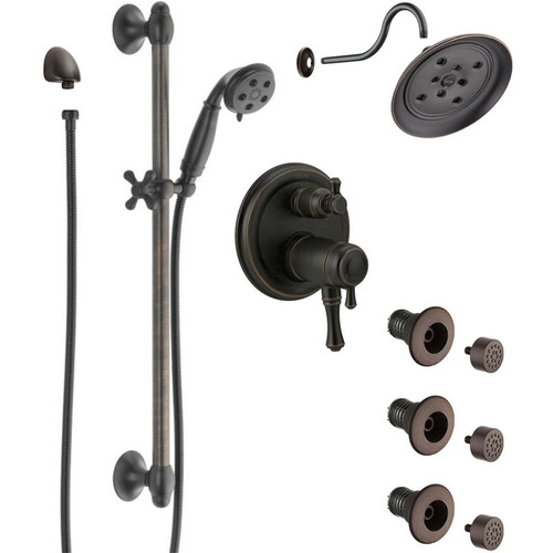 Delta Cassidy Thermostatic Shower System with Shower Head, Shower Arm, Hand Shower, Slide Bar, Bodysprays, Hose, Valve Trim and MultiChoice Rough-In-Venetian Bronze