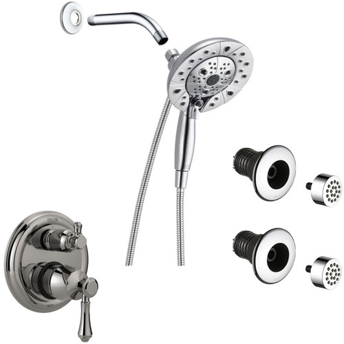 Delta Cassidy Pressure Balanced Shower System with Shower Head, Shower Arm, Hand Shower, Bodysprays, Hose, Valve Trim and MultiChoice Rough-In- Chrome