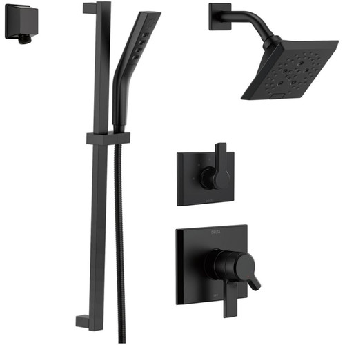 Delta Monitor 17 Series Dual Function Pressure Balanced Shower System with Integrated Volume Control, Shower Head, and Hand Shower - Includes Rough-In Valves-Matte Black