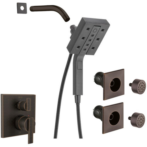 Delta Ara Pressure Balanced Shower System with Shower Head, Shower Arm, Hand Shower, Bodysprays, Hose, Valve Trim and MultiChoice Rough-In-Venetian Bronze