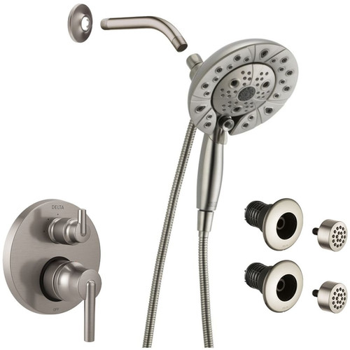 Delta Trinsic Pressure Balanced Shower System with Shower Head, Shower Arm, Hand Shower, Bodysprays, Hose, Valve Trim and MultiChoice Rough-In-Brilliance Stainless