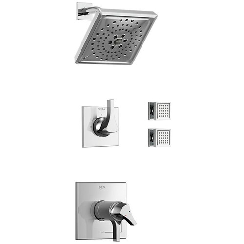 Delta Monitor 17 Series Dual Function Pressure Balanced Shower System with Integrated Volume Control, Shower Head, and 2 Body Sprays - Includes Rough-In Valves - Chrome